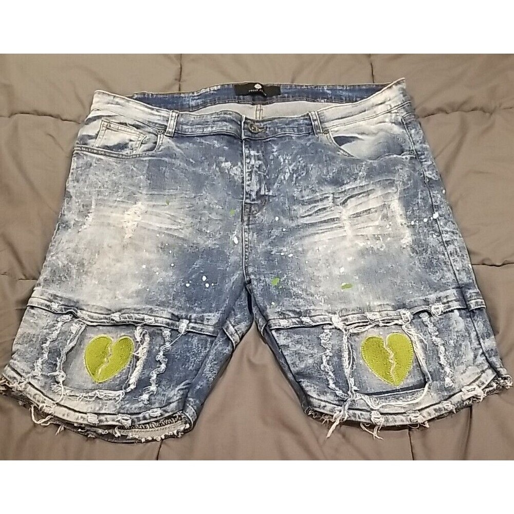 Focus Jean Shorts Mens 44 Denim  Distressed Jorts Baggy Thrashed Broken Hearts